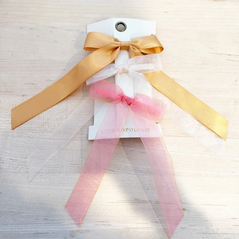 ANTHROPOLOGIE Ribbon Barrette Set Of 3 NWT Pink and Gold